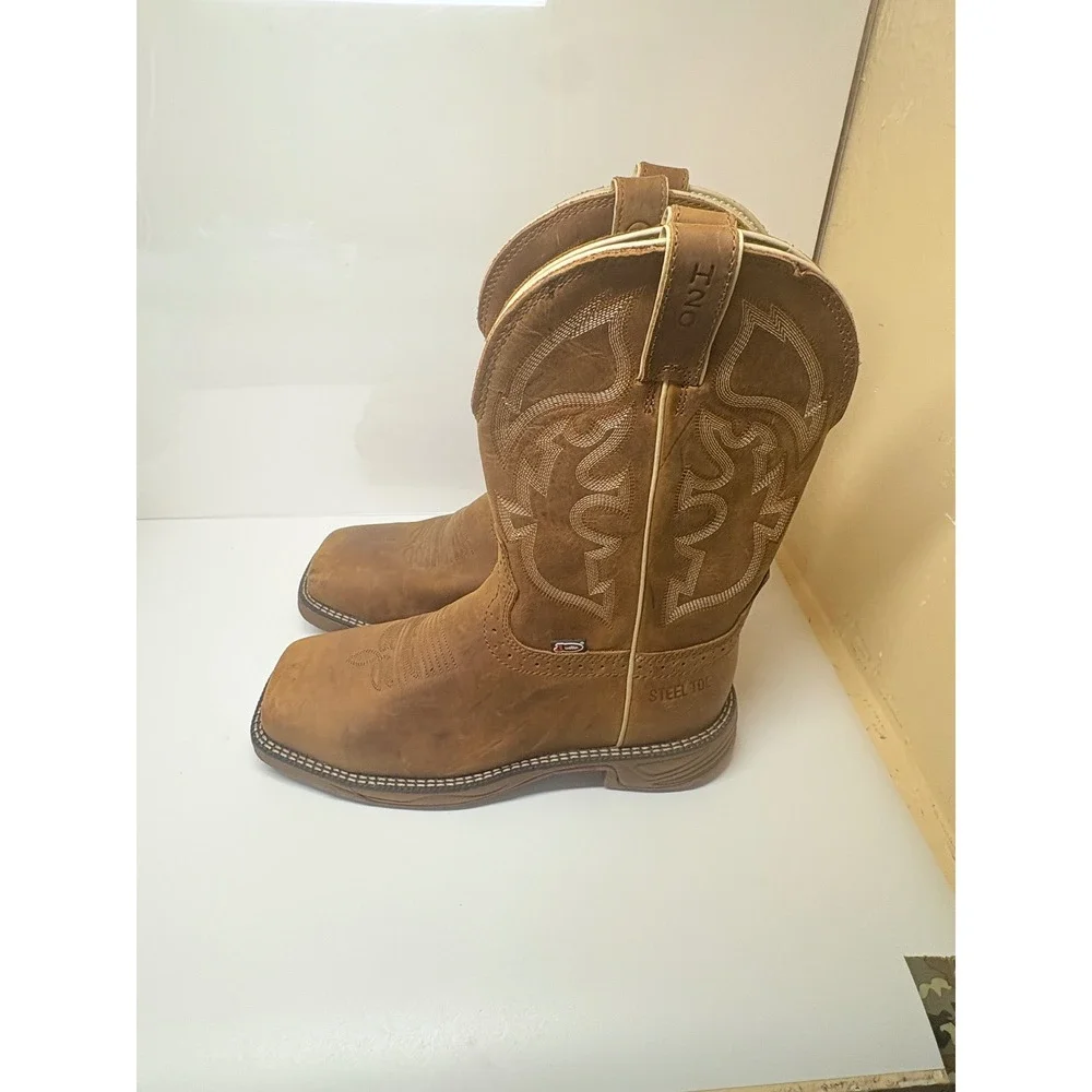 Justin Mens Rush Stampede Rustic Tan Waterproof Steel Toe Work Boots WK4331 7D